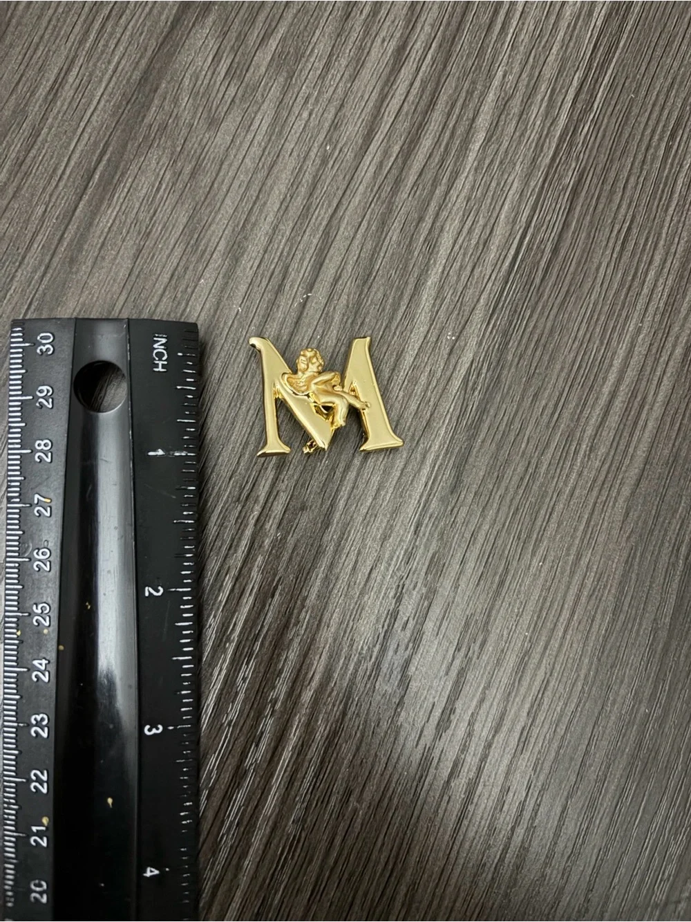 Vintage Gold Letter M Pin with Cherub Accent - Men's Accessory